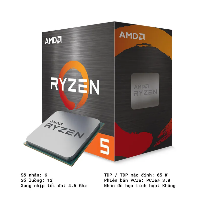 CPU AMD Ryzen 5 5600X (3.7 GHz Upto 4.6GHz / 35MB / 6 Cores, 12 Threads / 65W / Socket AM4)