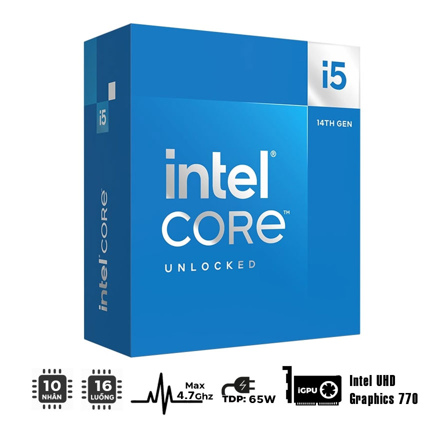 CPU Intel Core i5-14600K (UP TO 5.3Ghz, 14 NHÂN 20 LUỒNG, 24MB CACHE, 125W) - Socket Intel LGA 1700/RAPTOR LAKE