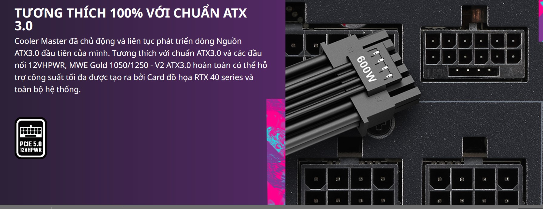 Nguồn Cooler Master MWE GOLD 1050 - V2 1050W ATX3.0  (PCIE 5.0/ 80 Plus Gold/Màu Đen/Full Modular) 