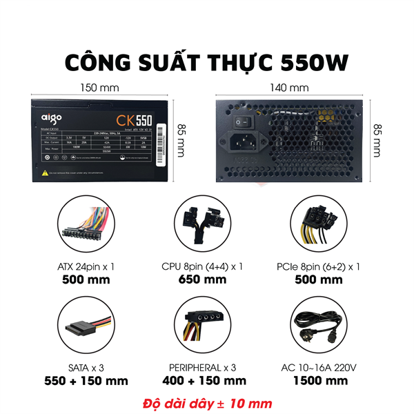 Nguồn máy tính AIGO CK550 550W 80+ EFFICIENCY
